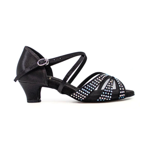 S211B Ladies Unique Vamp Peep Toe Junior Heel Rhinestone Dance Shoe