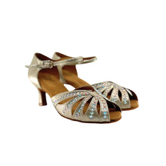 Ladies Classic Peep Toe 2.25 inch Flared Heel Dance Shoe