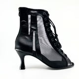 Luna Dance Boot in black vegan leather and mesh with a 2.5 inch flared heel